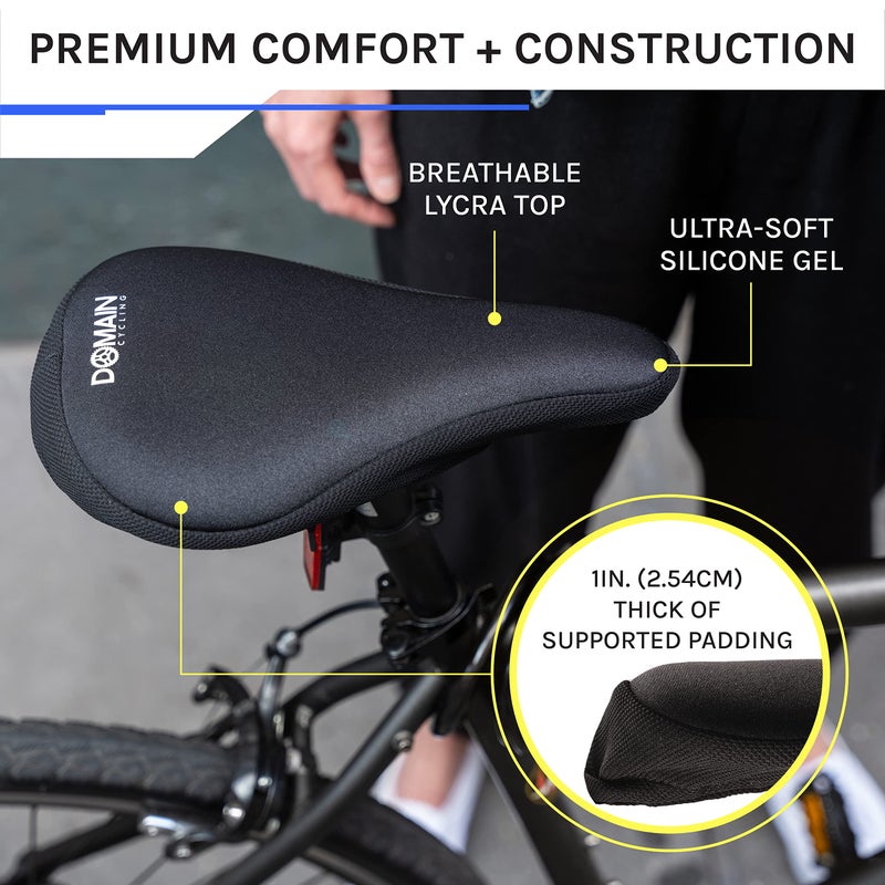 Domain Cycling Gel Bike Seat Cushion- Secure Peloton Fit for Smooth Stable Rides- Non-Slip for Exercise Bikes, Padded Bike Cushion Seat Cover for Men or Women Comfort (Black) - Image 5